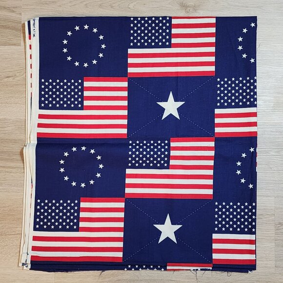 Patriotic Cotton Fabric Red White Blue Flags by Traditions 2yds 24" 46" Wide - Picture 1 of 6